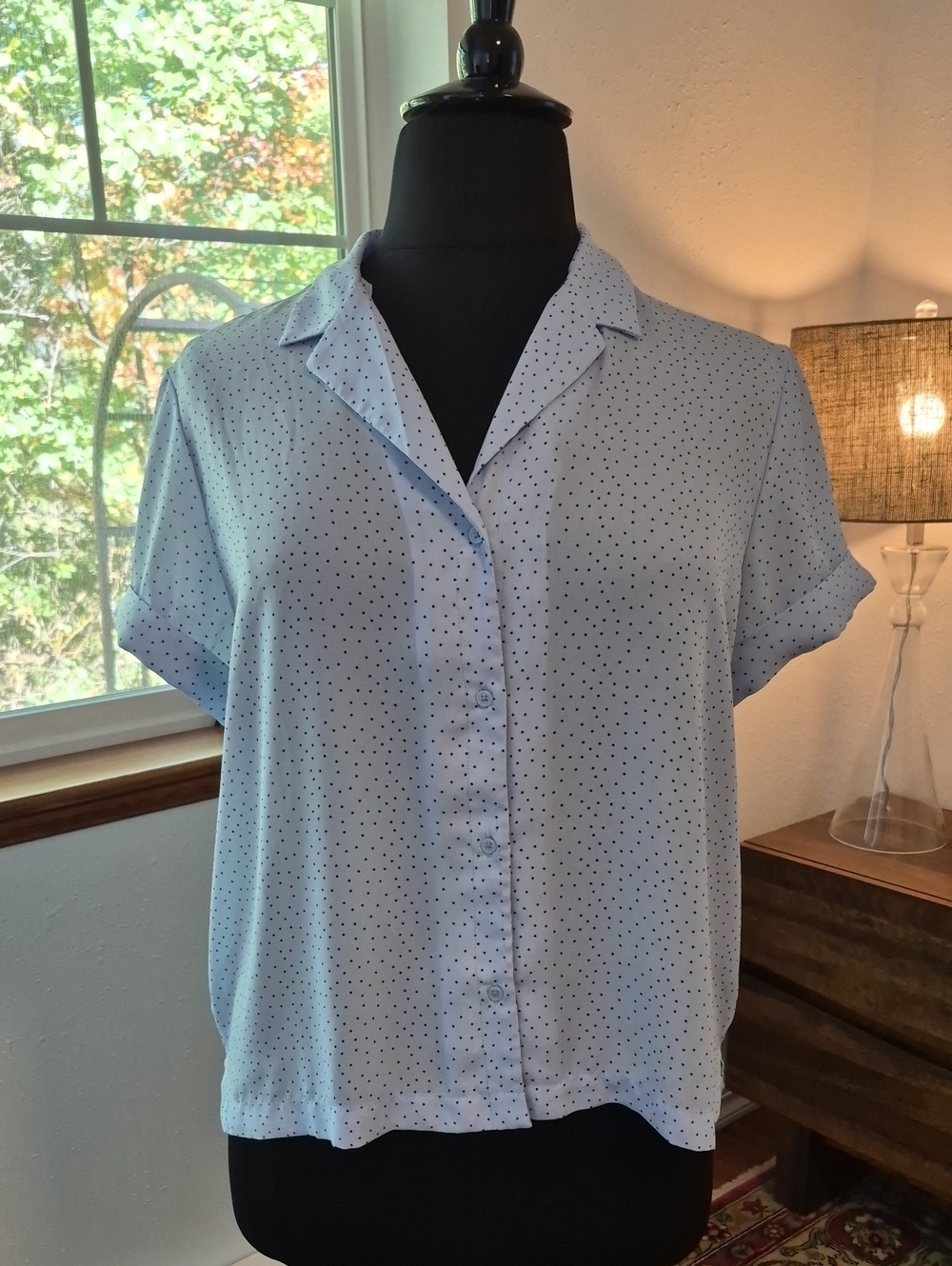 BANANA REPUBLIC Polka Dot Blouse Blue Black XL Petite